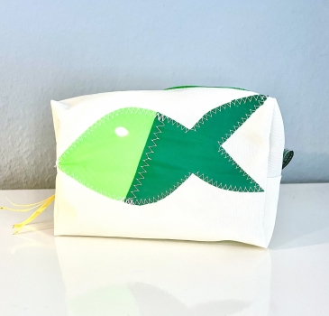 Segeltuch Kosmetiktasche eckig mit Fisch in grüntönen